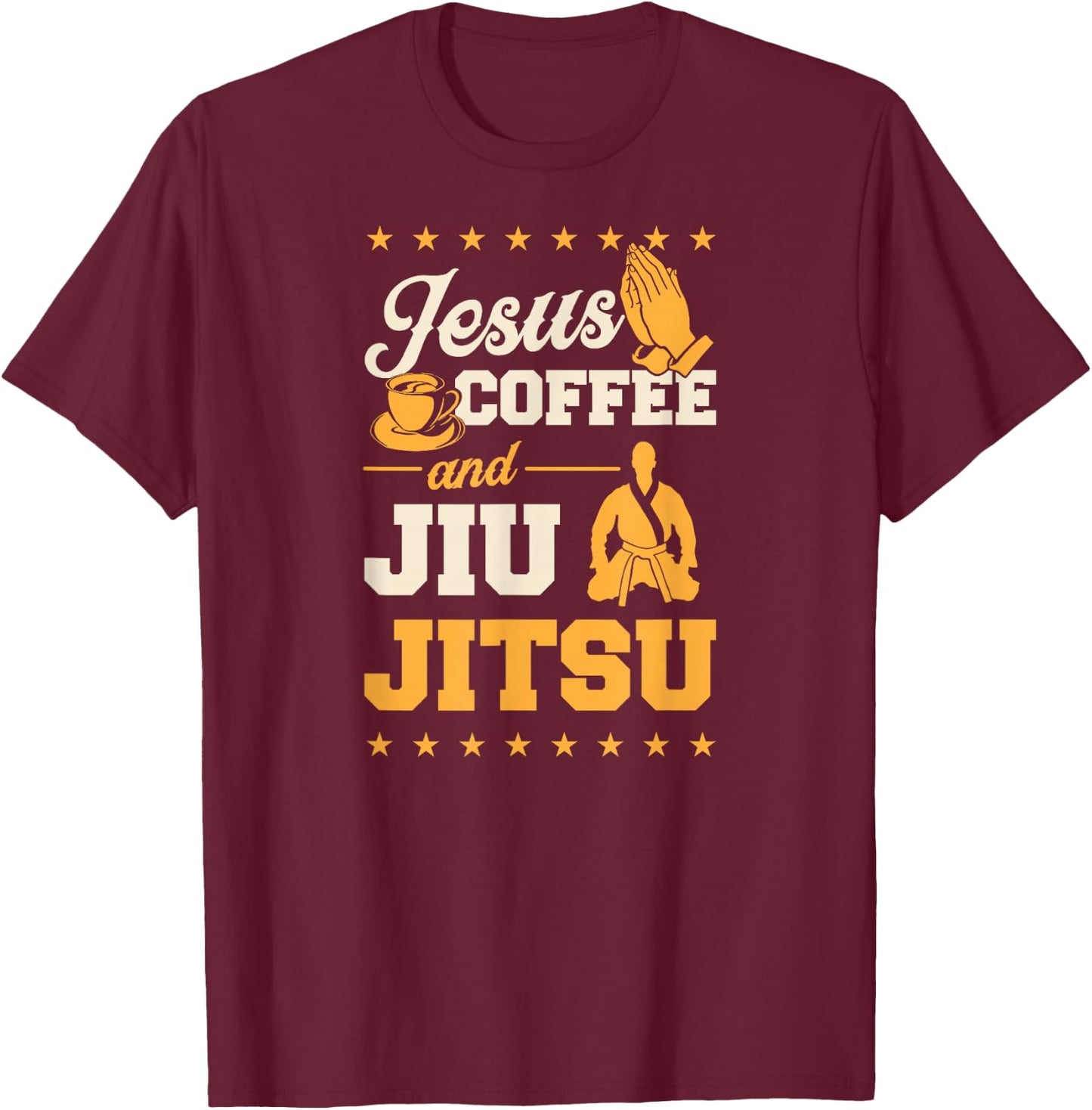 Jesus Coffee And Jiu Jitsu - Funny Christian BJJ Master T-Shirt - T-Shirt | Maroon