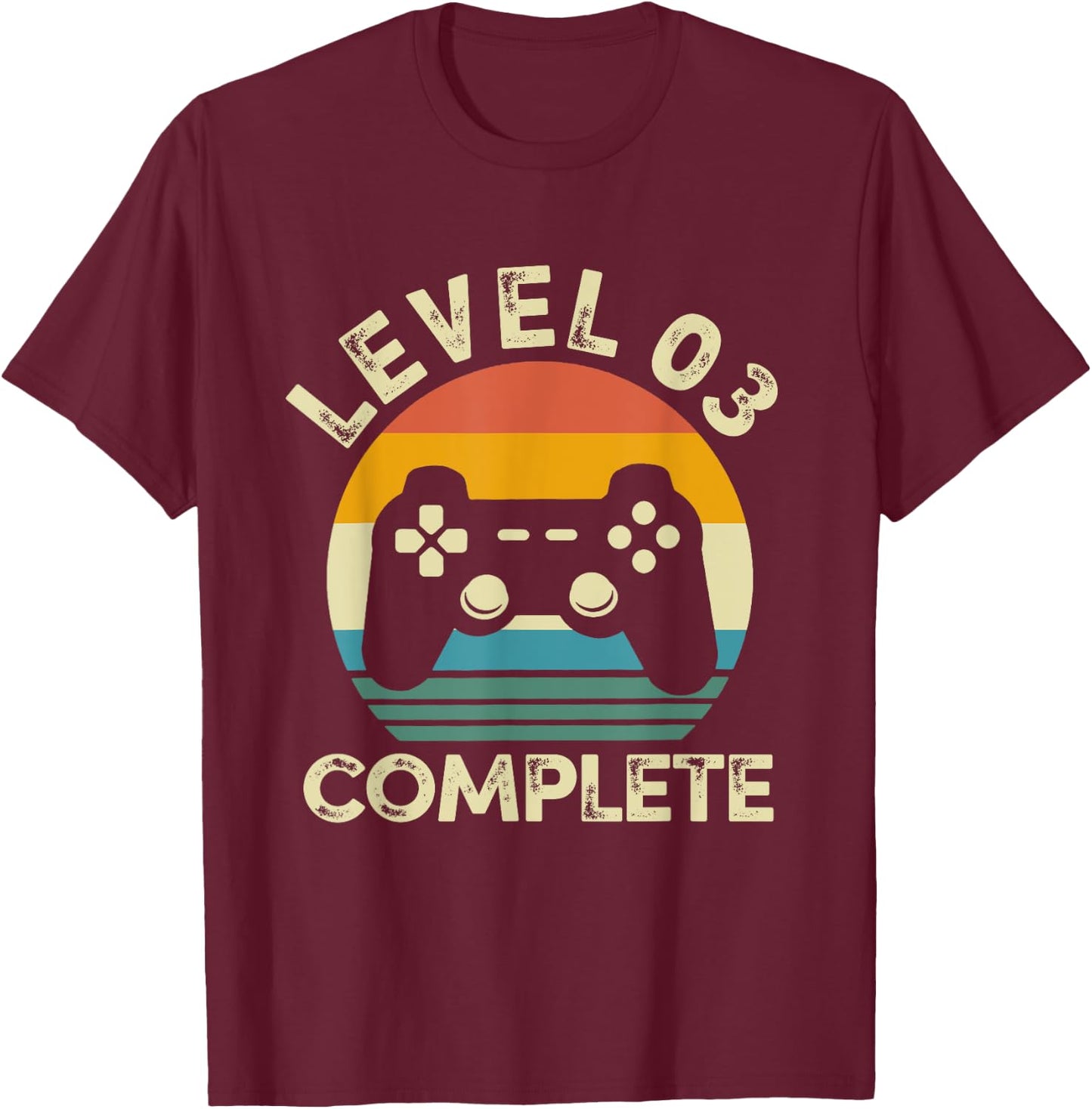Vintage Level 03 Complete 3rd Birthday 3 Years Old Gamer T-Shirt - T-Shirt | Maroon