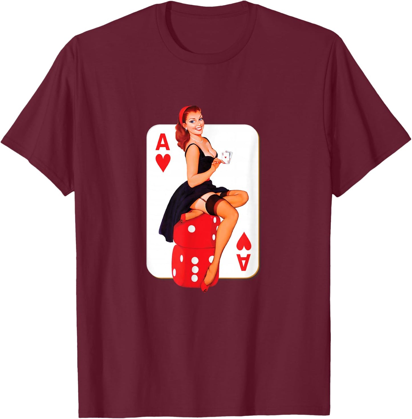 Sexy Vintage Casino Pinup Girl T-Shirt - T-Shirt | Maroon
