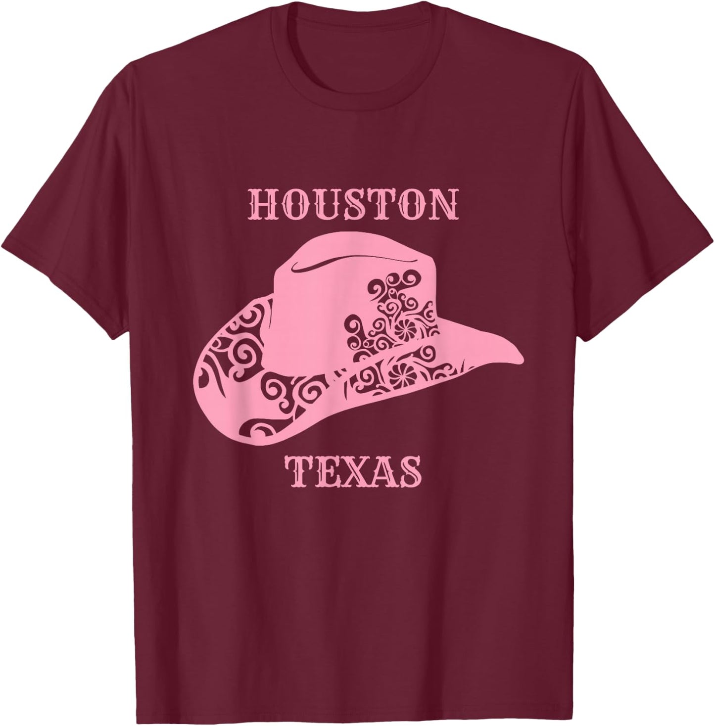 Pink Houston Texas Cowgirl Hat T-Shirt - T-Shirt | Maroon