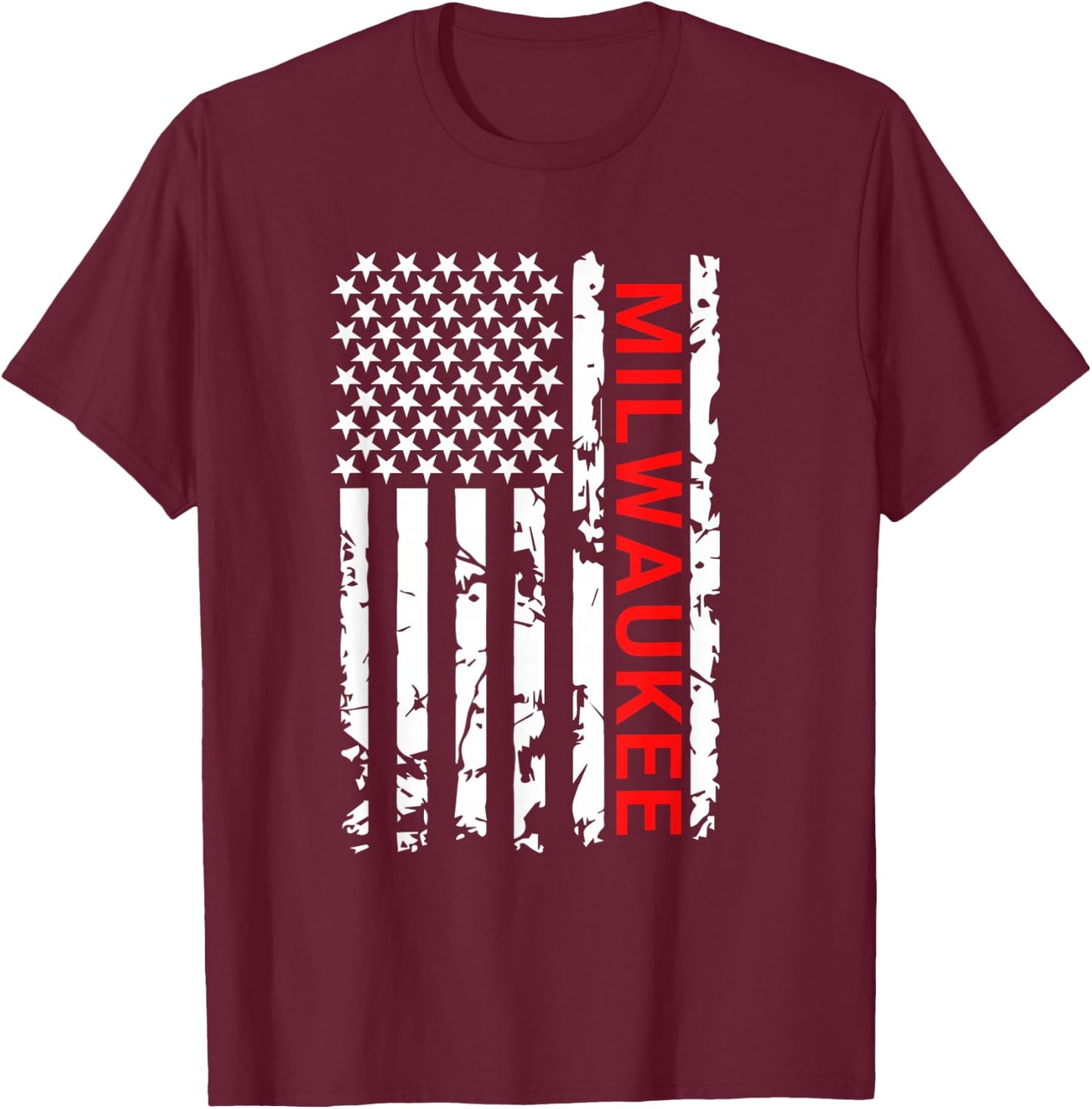 Milwaukee USA Black And White Flag T-Shirt - T-Shirt | Maroon