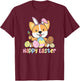 Happy Easter Cute Corgi At Easter With Easter Eggs T-Shirt - T-Shirt | Maroon