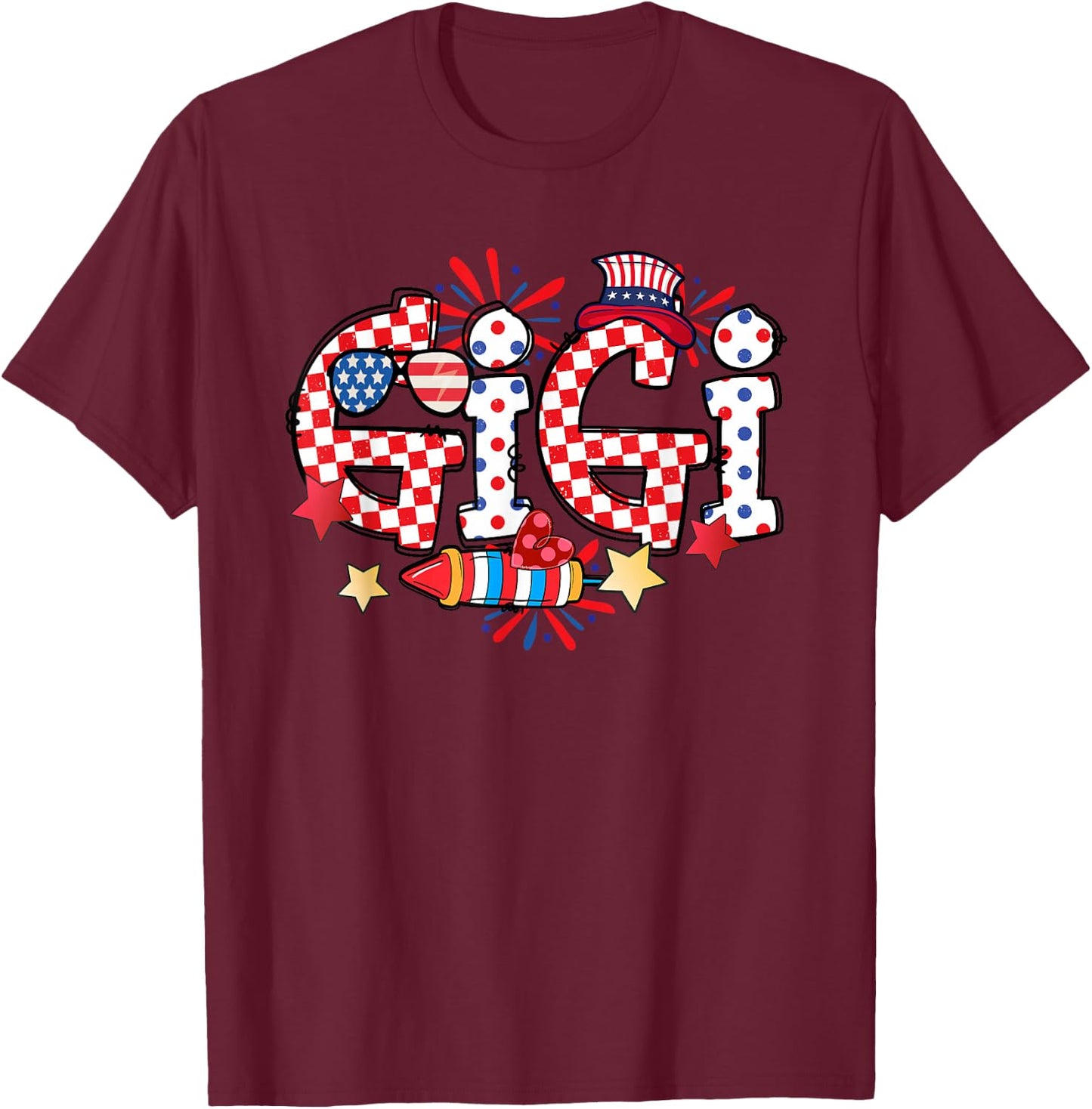 Gigi Sunglasses USA Flag Fireworks Patriotic 4th Of July T-Shirt - T-Shirt | Maroon