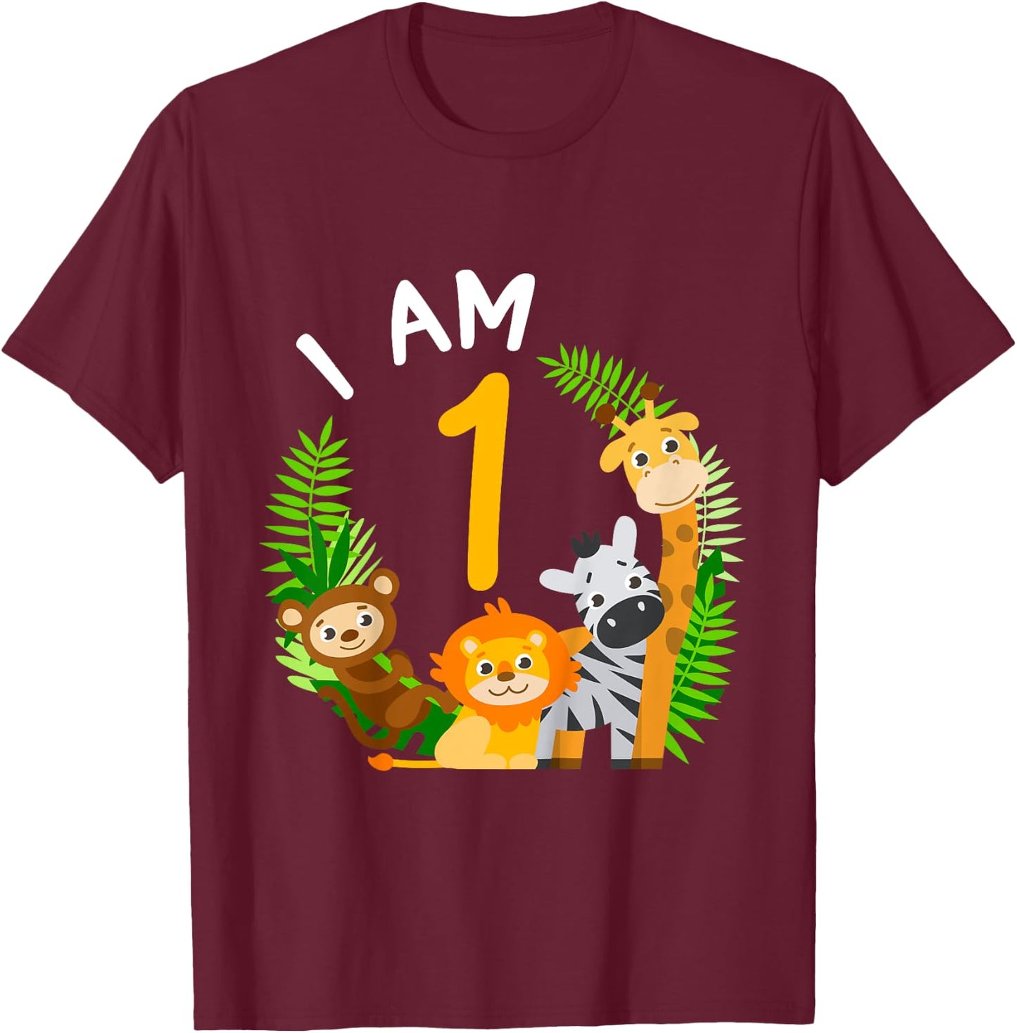 1st Birthday Children's Birthday First Birthday Jungle T-Shirt - T-Shirt | Maroon