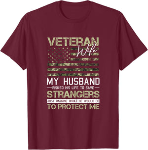 Veteran Wife Veterans Day Cool Camo American Flag Patriotic T-Shirt - T-Shirt | Maroon