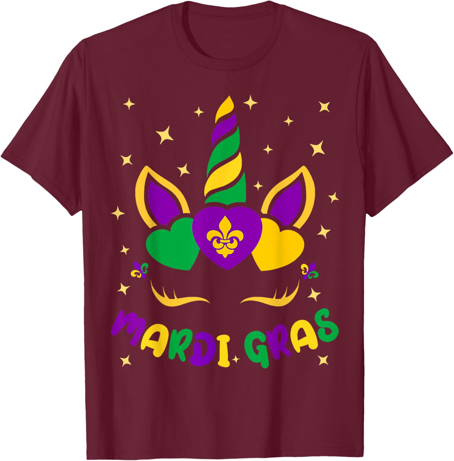 Mardi Gras Unicorn 2022 Mask Party Girls Kids Toddler T-Shirt - T-Shirt | Maroon