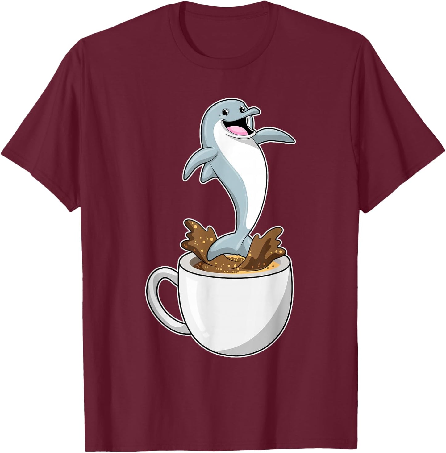 Dolphin Coffee Mug T-Shirt - T-Shirt | Maroon