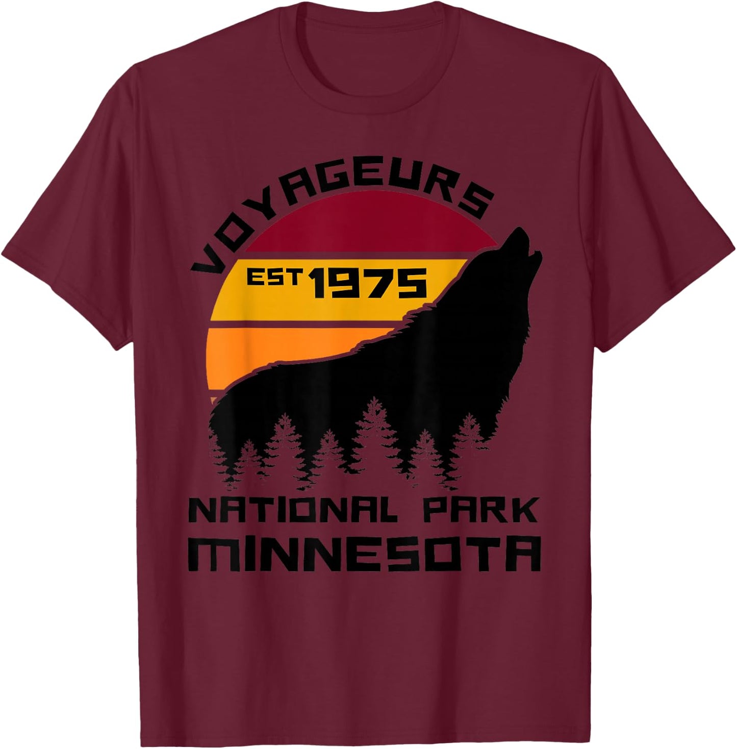 Voyageurs National Park Minnesota Wolf Nature Outdoors T-Shirt - T-Shirt | Maroon