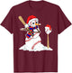 Baseball Christmas Snowman Playing Baseball T-Shirt - T-Shirt | Maroon
