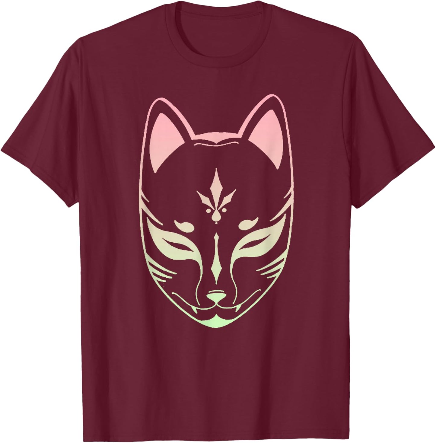 Anime Kitsune Retro Vintage Japanese Fox Mask T-Shirt - T-Shirt | Maroon