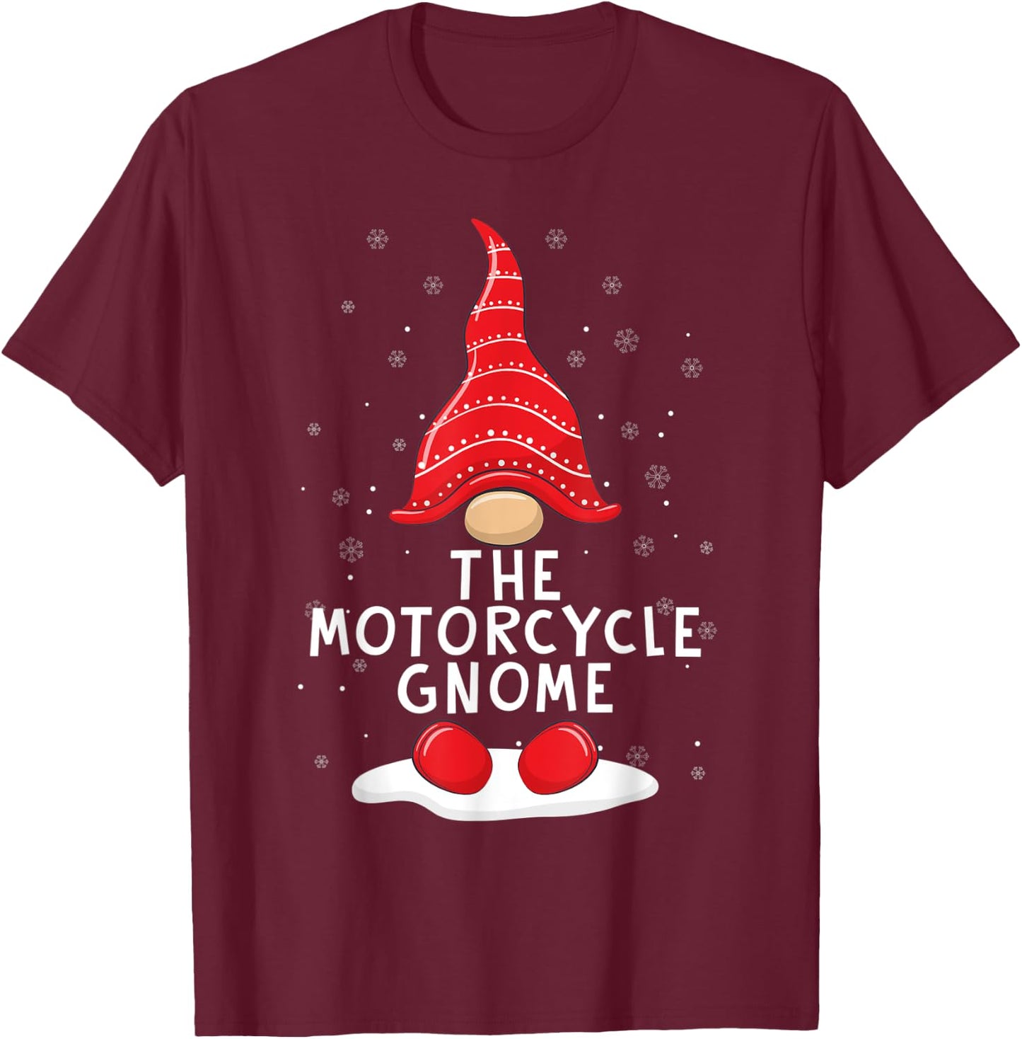 Funny The Motorcycle Gnome Christmas Pajamas Xmas Holiday T-Shirt - T-Shirt | Maroon