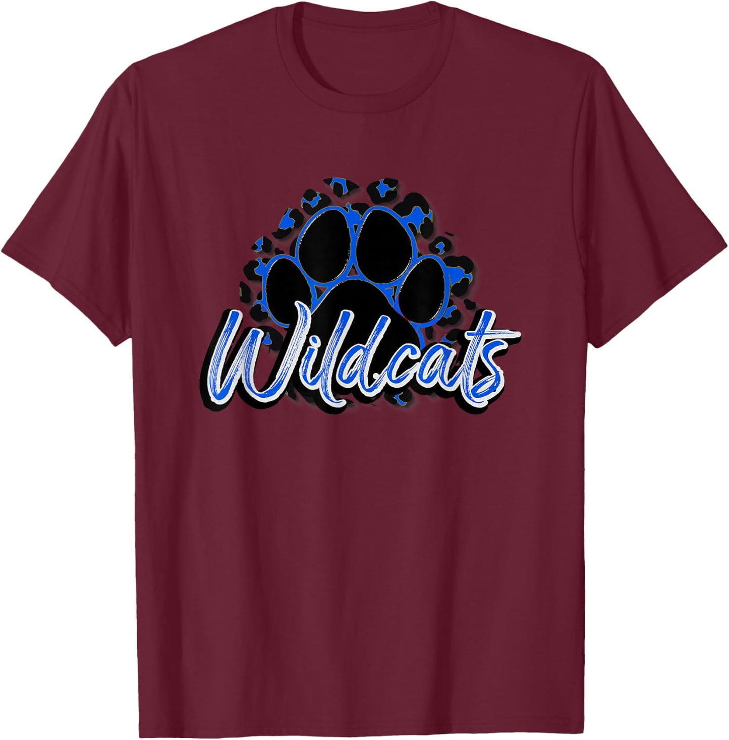 Wildcats Blue Black Cheetah School Sports Fan Team Spirit T-Shirt - T-Shirt | Maroon