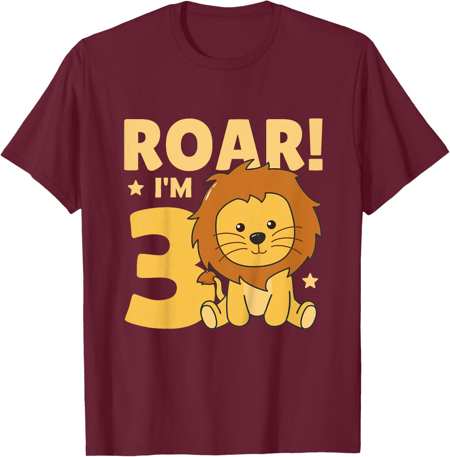 Kids 3rd Birthday Lion 3 Years Old Cub Lion T-Shirt - T-Shirt | Maroon