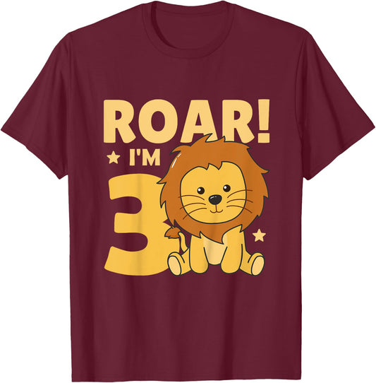 Kids 3rd Birthday Lion 3 Years Old Cub Lion T-Shirt - T-Shirt | Maroon