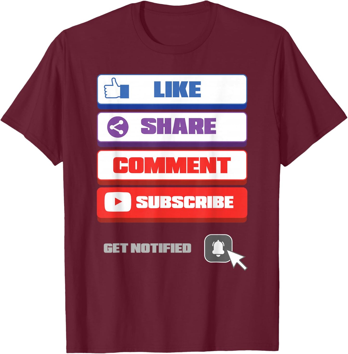 Social Media Like Share Comment Subscribe Vlogger T-Shirt - T-Shirt | Maroon