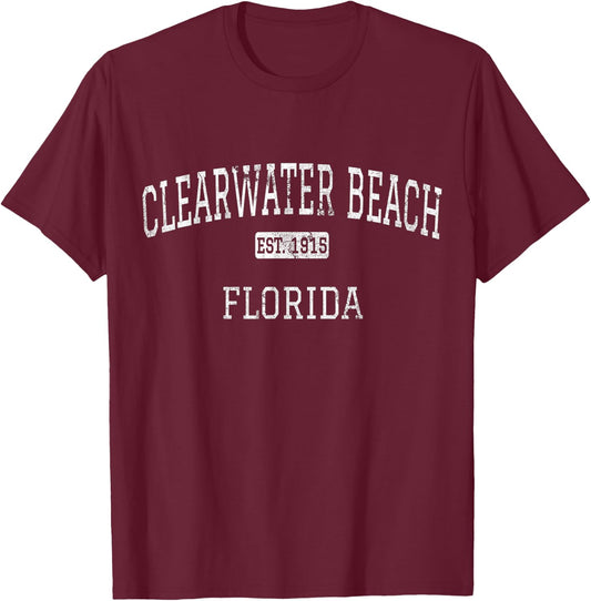 Clearwater Beach Florida FL Vintage T-Shirt - T-Shirt | Maroon