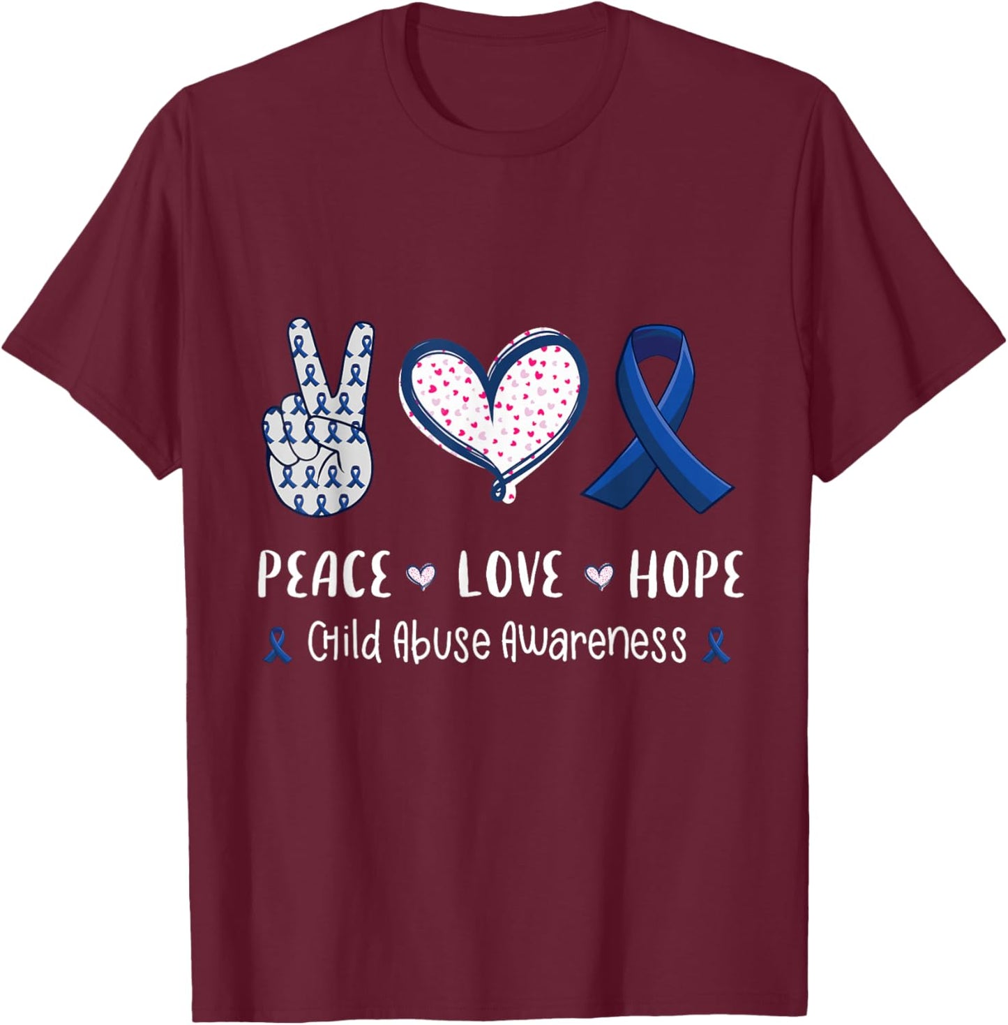 Peace Love hope child abuse awareness ribbon men women kids T-Shirt - T-Shirt | Maroon