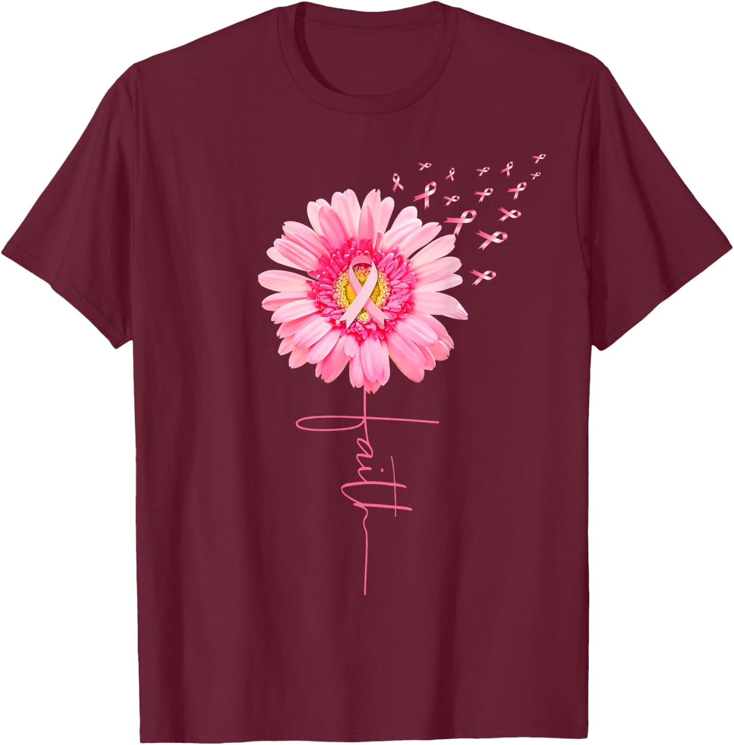 Pink Ribbon Daisy Faith - Breast Cancer Awareness Month Gift T-Shirt - T-Shirt | Maroon
