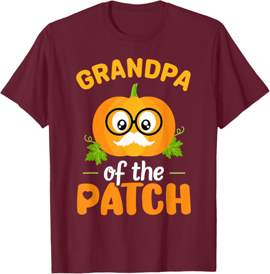 Grandpa Of The Patch Pumpkin Halloween Family Matching Funny T-Shirt - T-Shirt | Maroon
