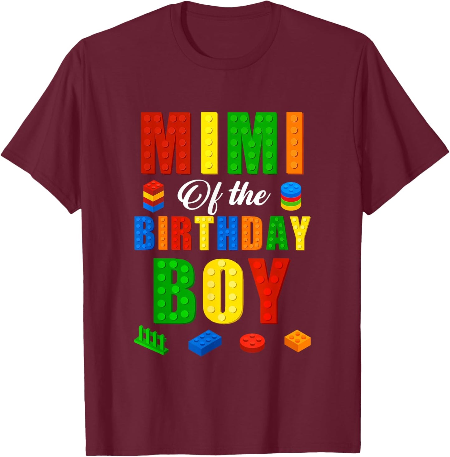 Mimi Birthday Boy Master Builder Building Bricks Blocks T-Shirt - T-Shirt | Maroon