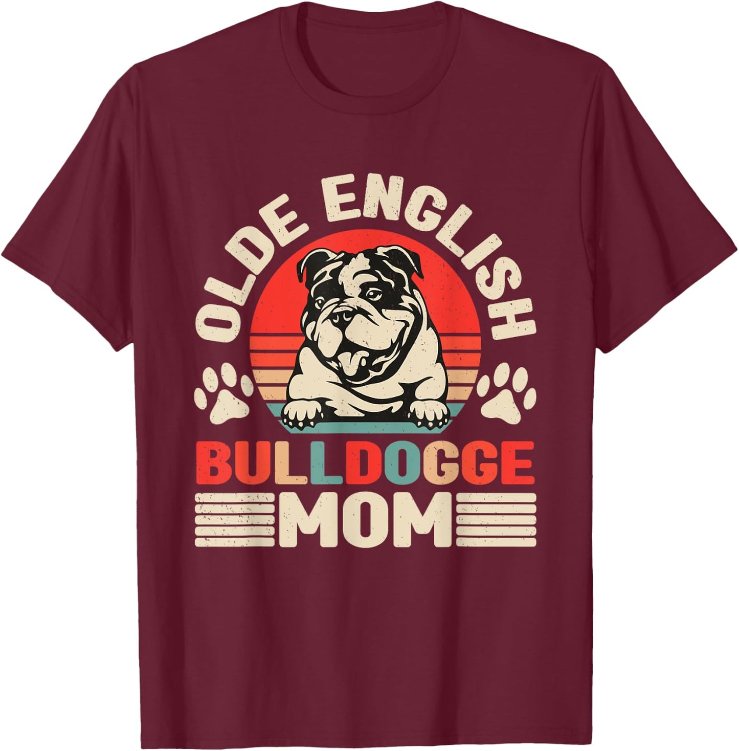 Old English Bulldog Mom Retro Walking Dog Owner Dog Lover Women T-Shirt - T-Shirt | Maroon