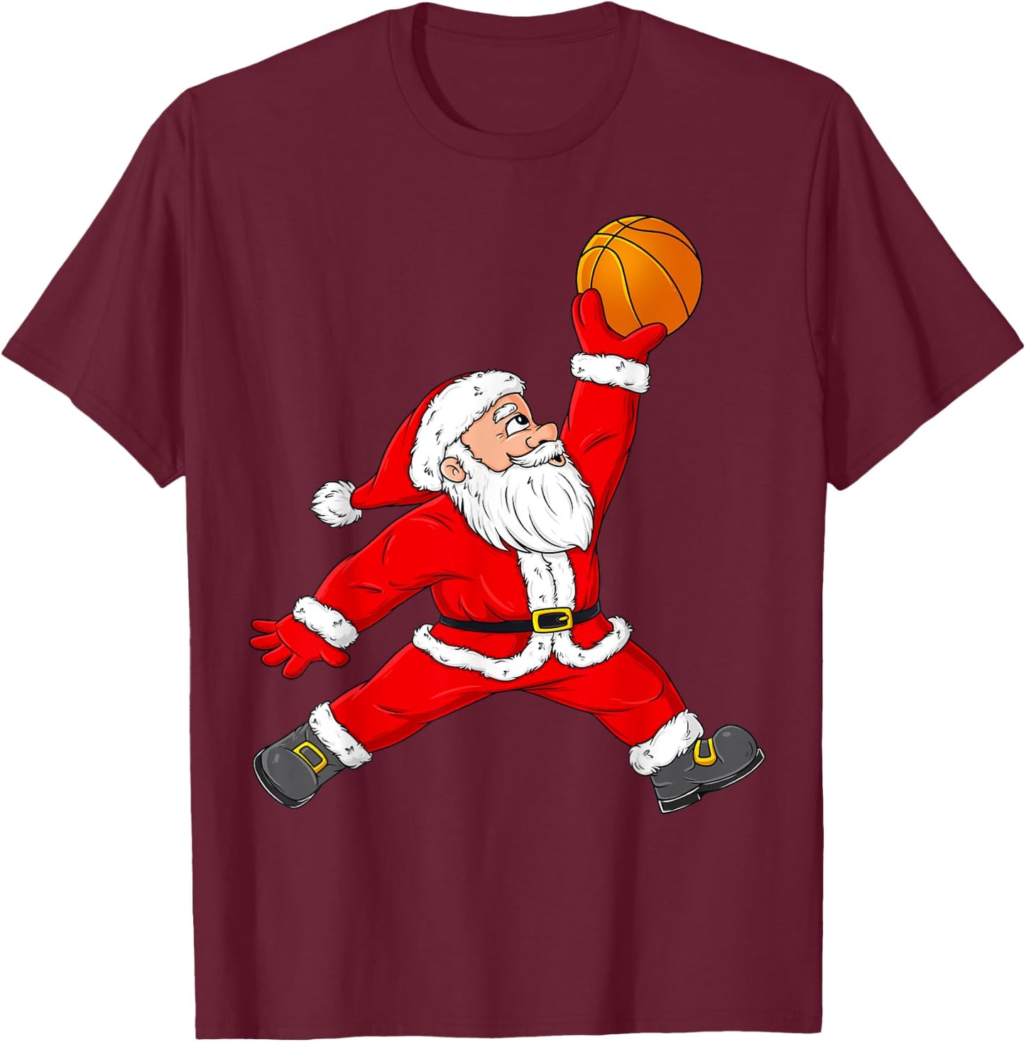 Christmas Santa Claus Basketball Funny Boys Kids Pajama Xmas T-Shirt - T-Shirt | Maroon