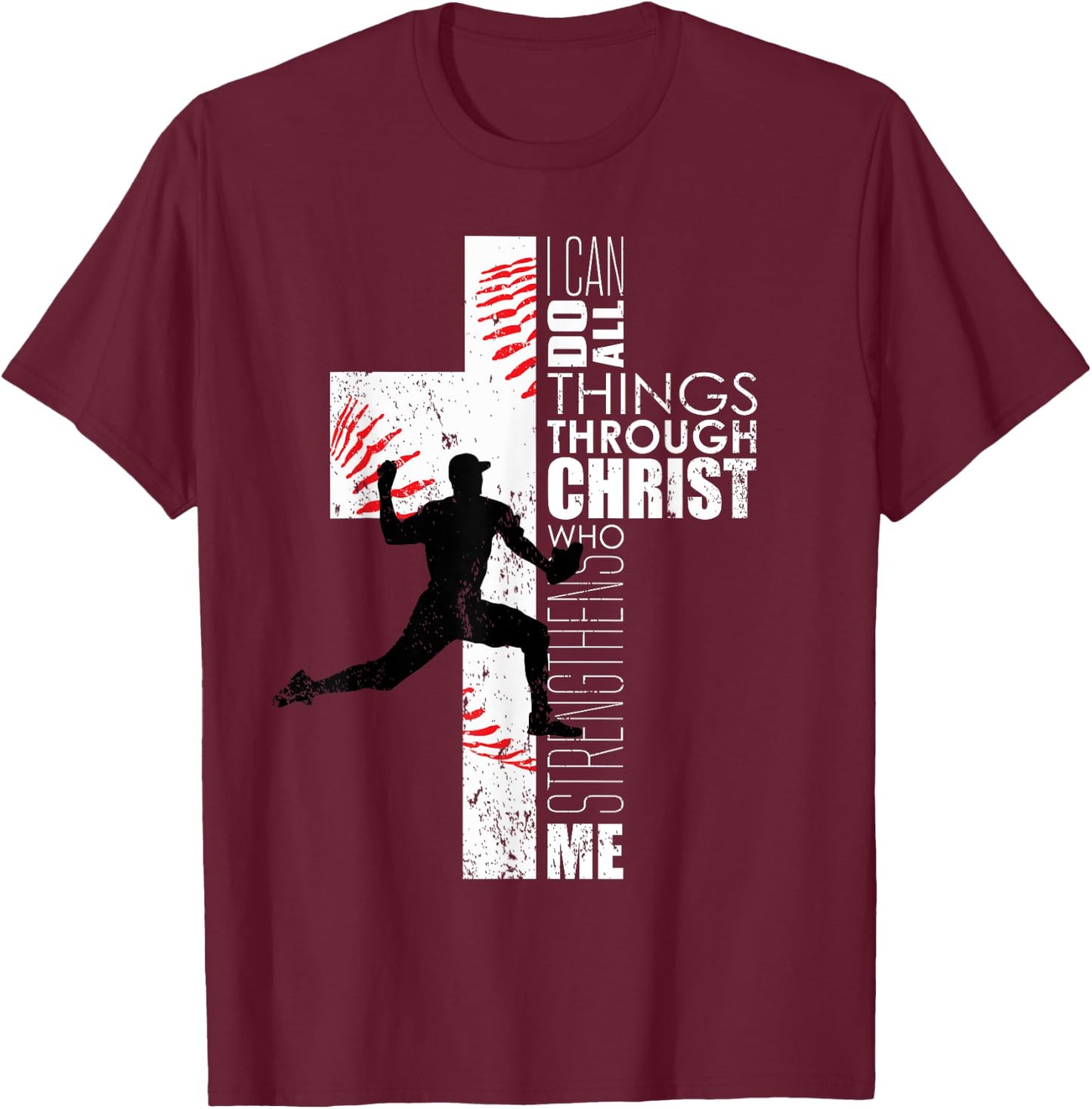 Christian Teen Boys Kids Baseball Pitcher Religious Graphic T-Shirt - T-Shirt | Maroon