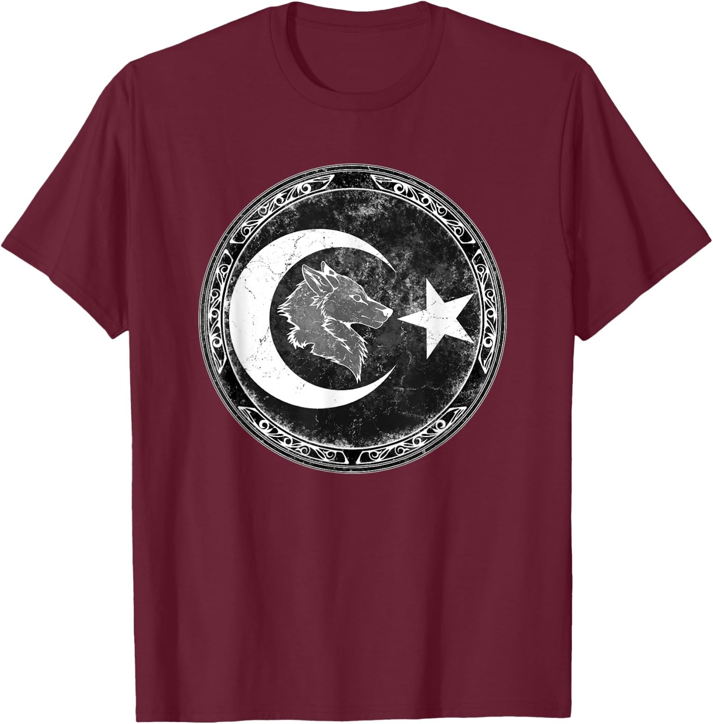 Turkish Goktürk Wolf Bozkurt Flag T-Shirt - T-Shirt | Maroon
