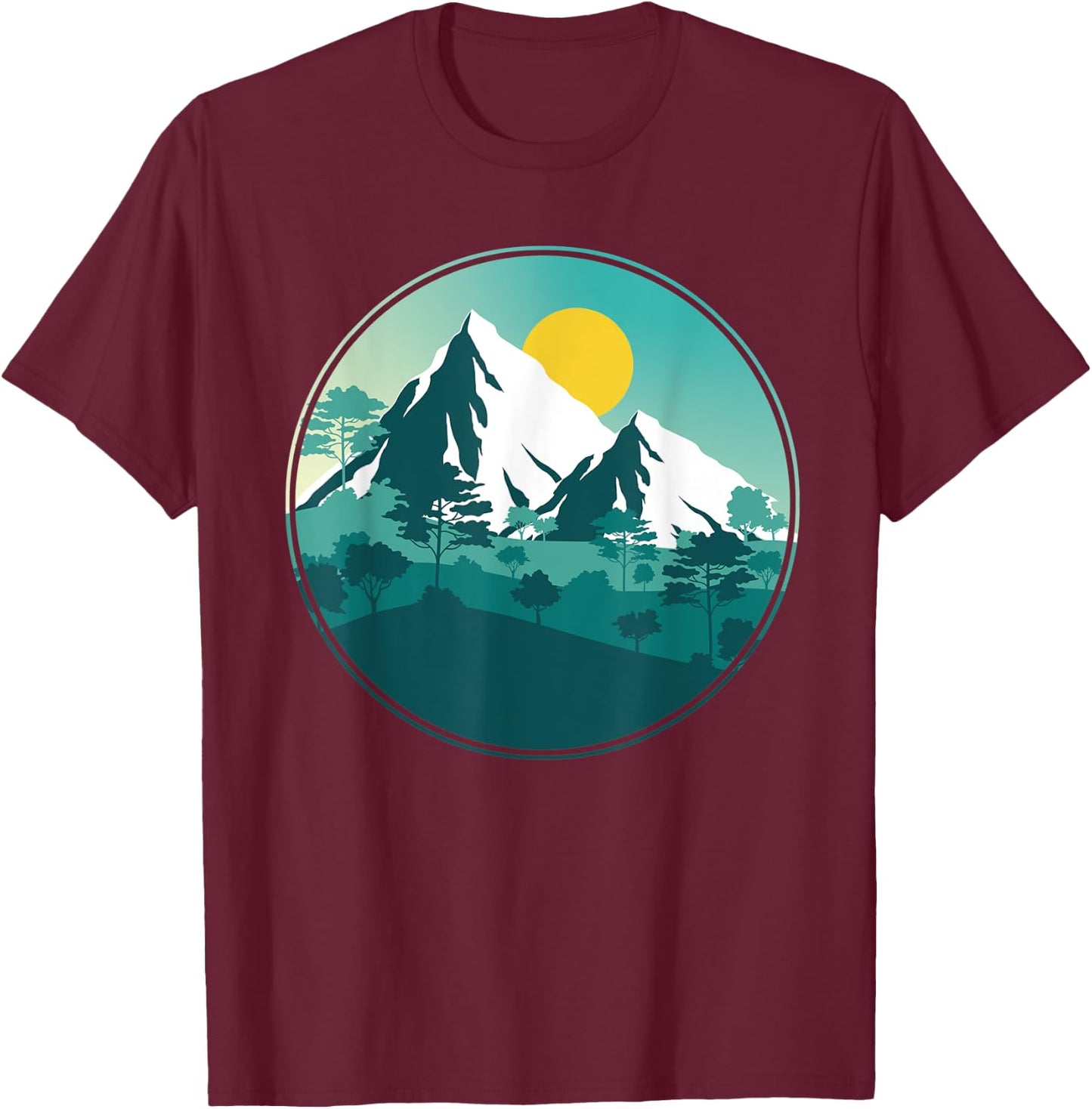 Outdoors Hiking Sunset Mountains Wildlife Forest Nature T-Shirt - T-Shirt | Maroon