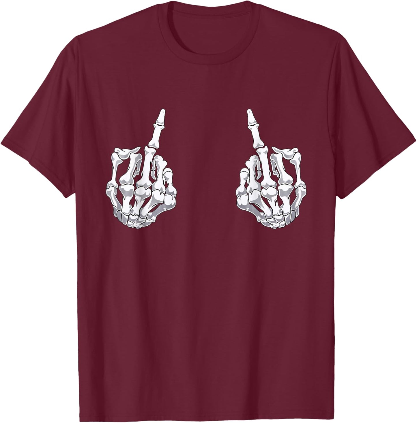 Skeleton Hand Halloween Bones Middle Finger Skull Men Women T-Shirt - T-Shirt | Maroon