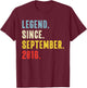 9 Year Old Legend Since September 2016 Retro 9th Birthday T-Shirt - T-Shirt | Maroon