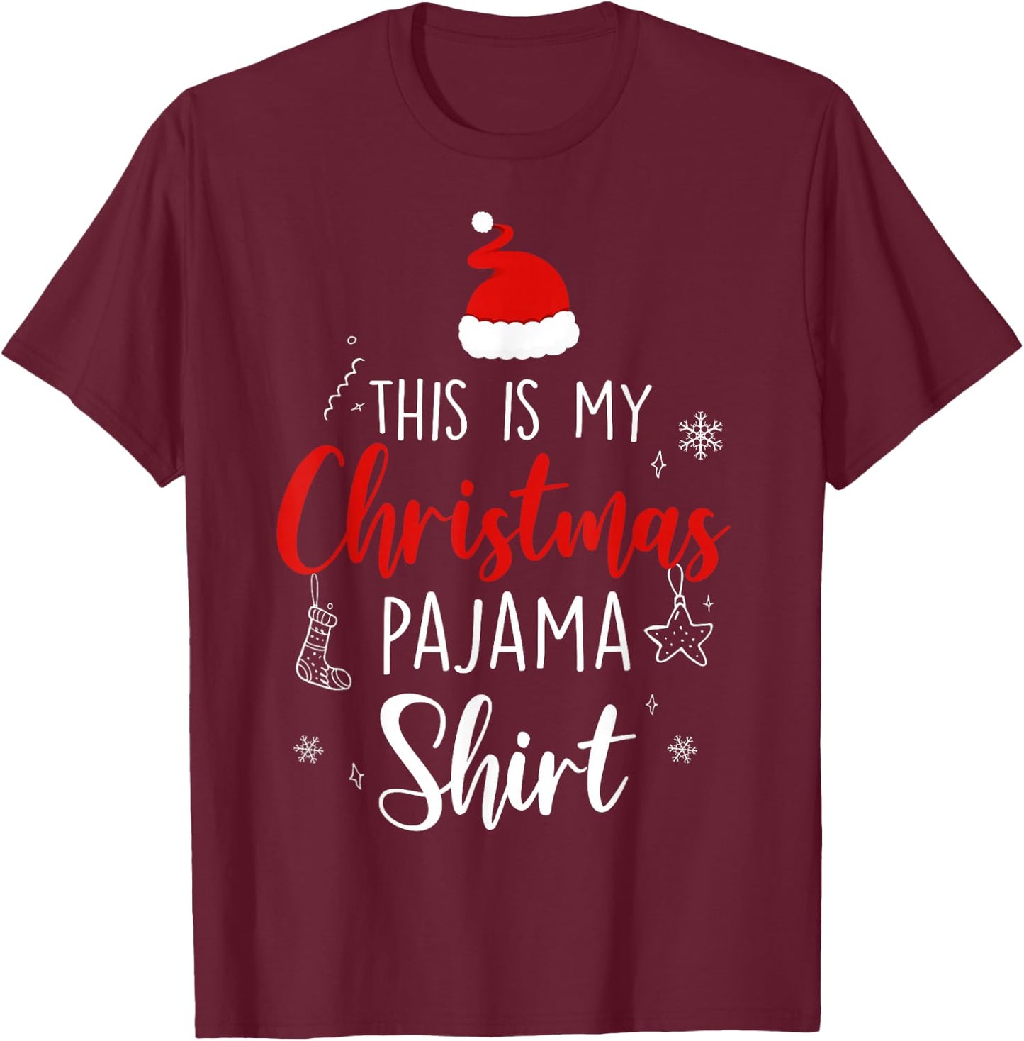 Funny Christmas PJ Pajama Men Women PJS for Family T-Shirt - T-Shirt | Maroon