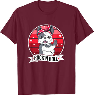 Rockabilly Dog French Bulldog Pin Up Rock'n'Roll Men Women Kids T-Shirt - T-Shirt | Maroon