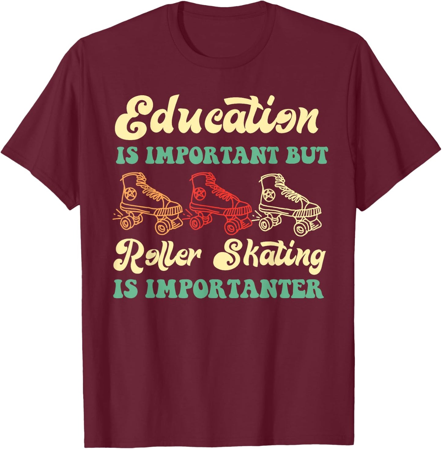 Cool Roller Skating Skate Girl 1970S Retro T-Shirt - T-Shirt | Maroon