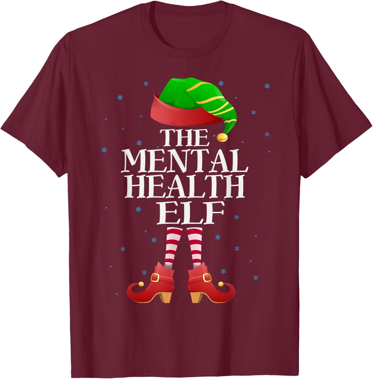 Mental Health Elf Funny Matching Pajama Group Christmas Xmas T-Shirt - T-Shirt | Maroon