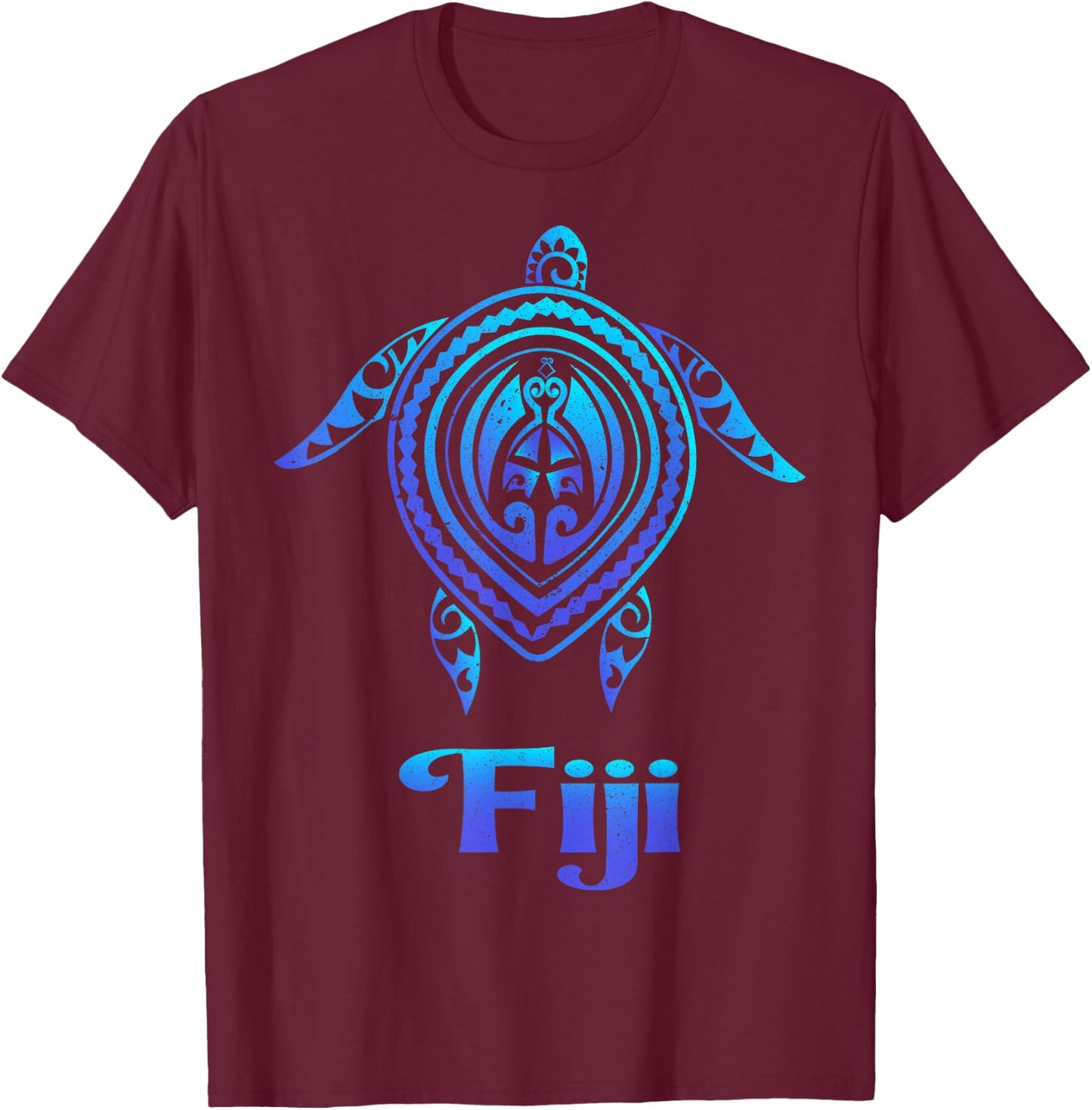 Fiji Island Sea Turtle Blue Sea Tribal Pattern Scuba Diving T-Shirt - T-Shirt | Maroon