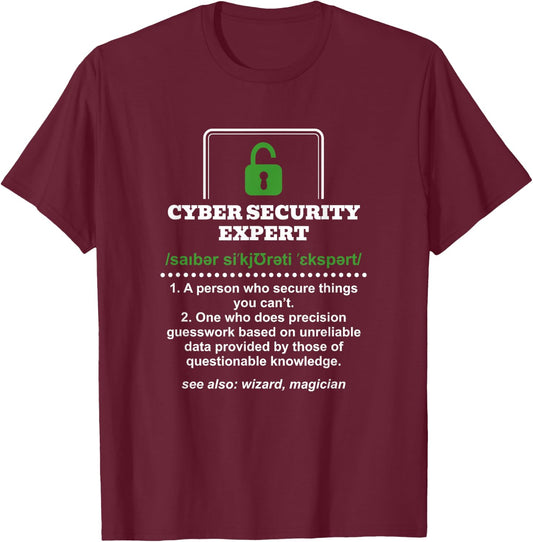 IT Sicherheit Computer Techniker Designs Cyber Security Expert Definition - -Adults, Black, Small, Short Sleeve T-Shirt - T-Shirt | Maroon