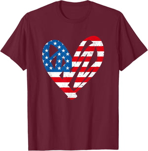 4th July Partiotic Heart Independence Day | & T-Shirt - T-Shirt | Maroon