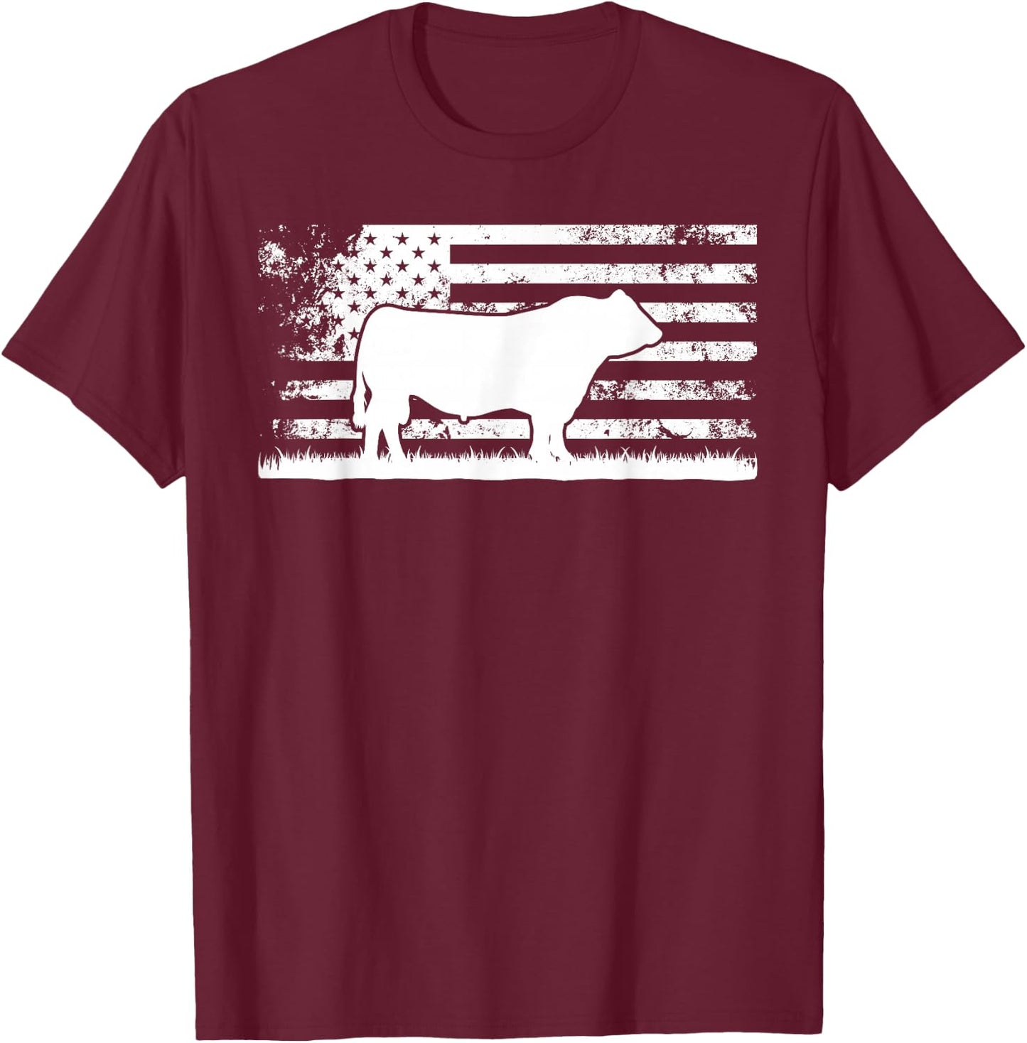 USA American Flag - America Cow Black Angus Rancher T-Shirt - T-Shirt | Maroon