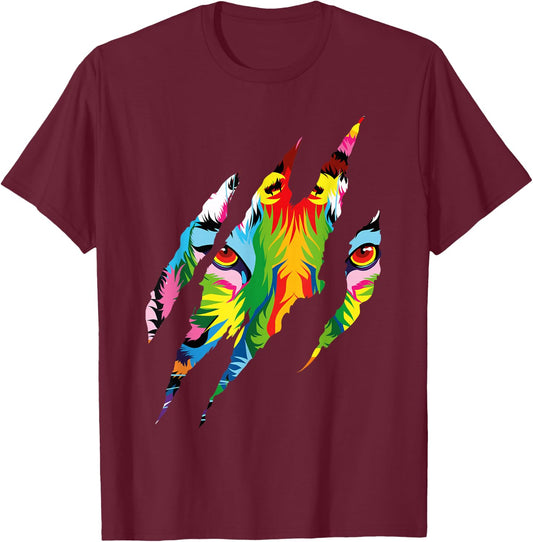 Bengal Tiger Claw Colorful T-Shirt - T-Shirt | Maroon