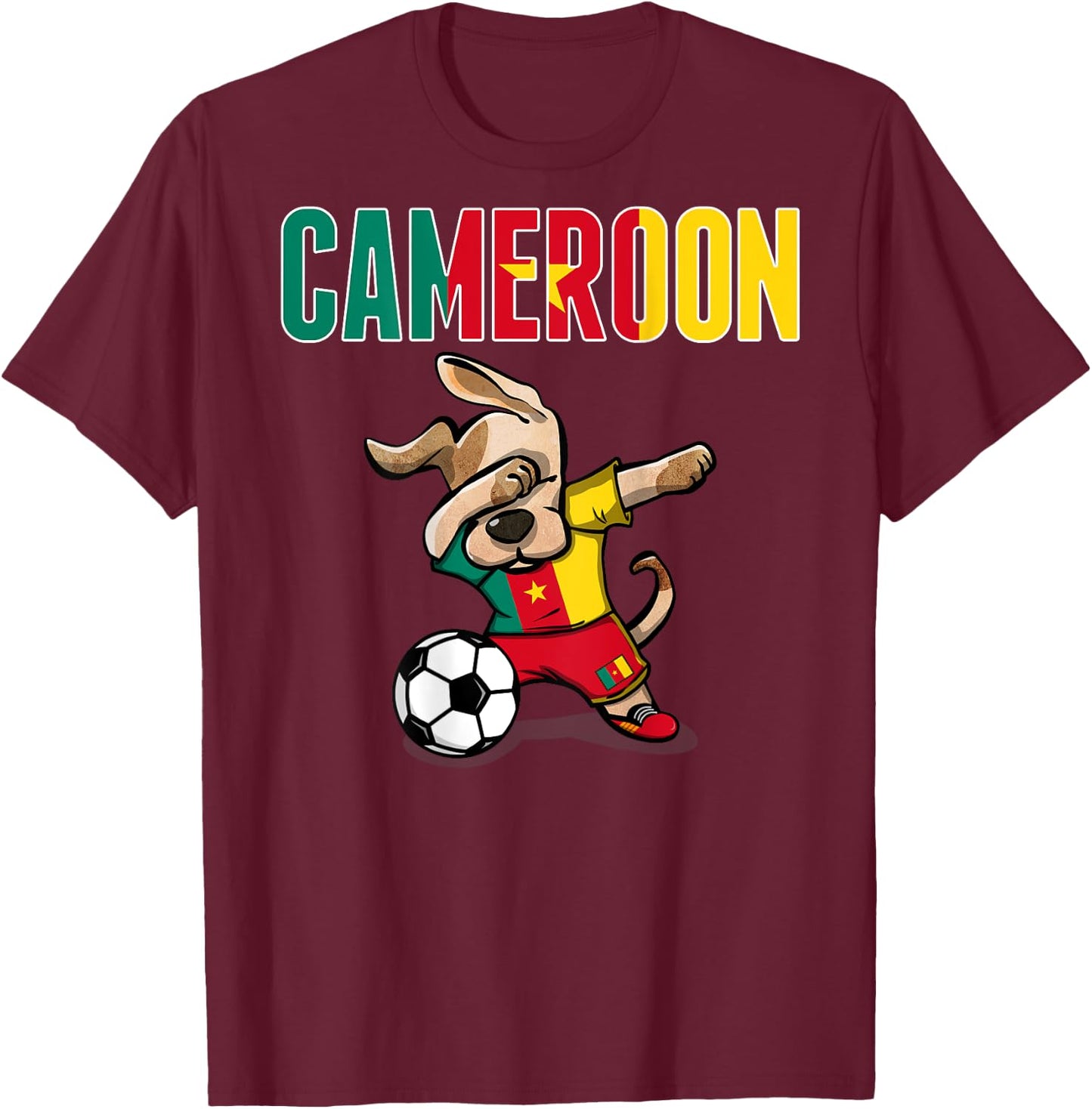 Dabbing Dog Cameroon Soccer Lovers Jersey Cameroonian Flag Men Women Kids T-Shirt - T-Shirt | Maroon