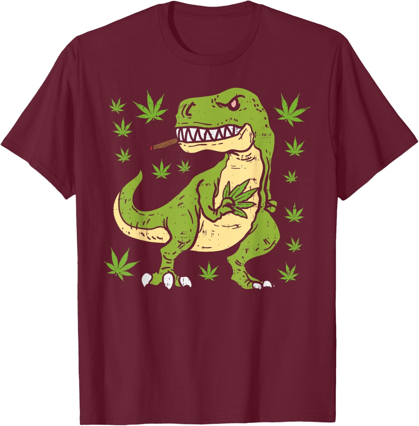 Trex Dinosaur Smoking Weed Cannabis 420 Blunt Stoner Gift T-Shirt - T-Shirt | Maroon
