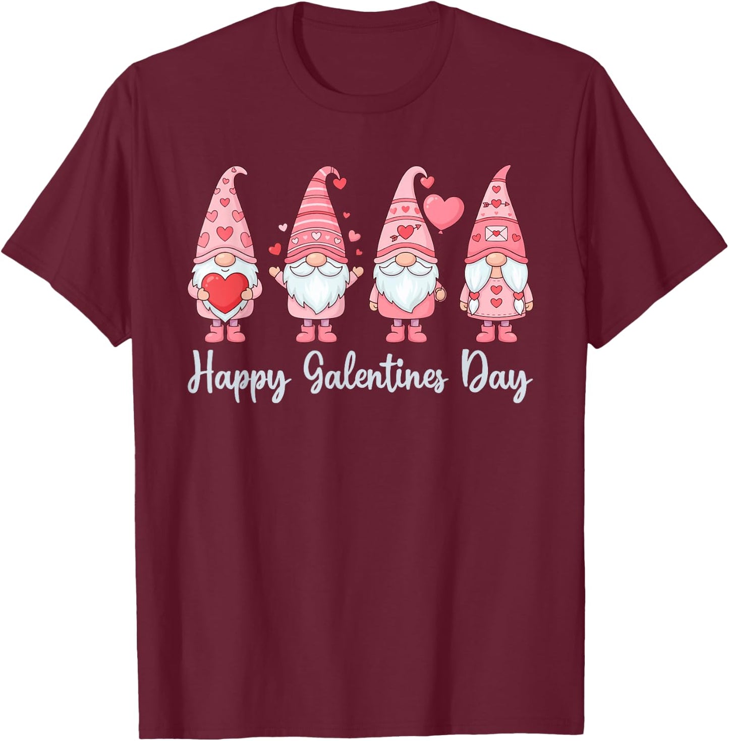 Galentines Day Gnome Heart Bestie Vibes T-Shirt - T-Shirt | Maroon