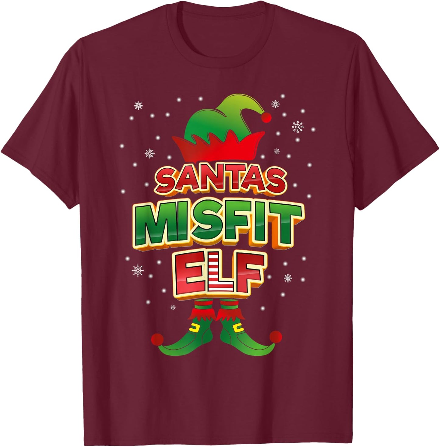 Misfit Elf Christmas Matching Costumes X-Mas T-Shirt - T-Shirt | Maroon