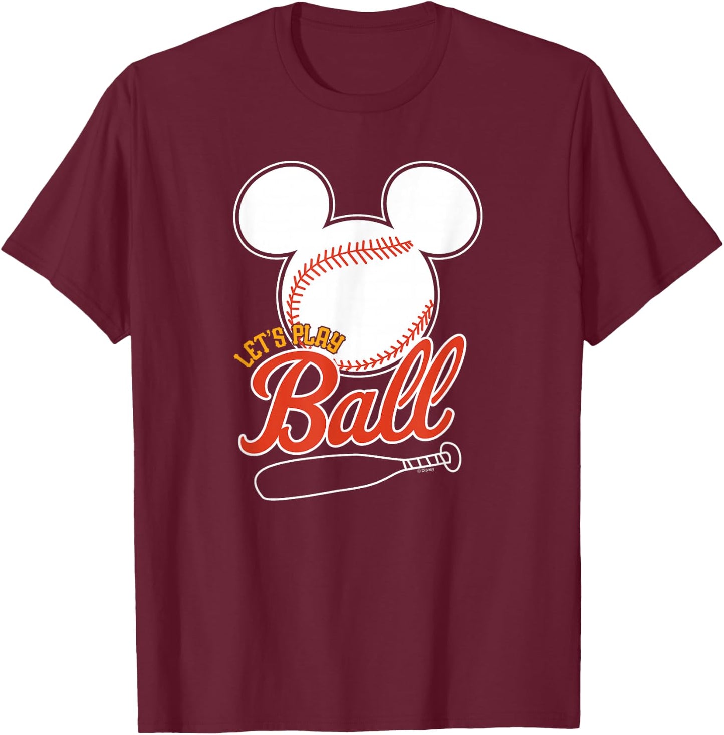Disney - Mickey Lets Play Ball Baseball T-Shirt - T-Shirt | Maroon