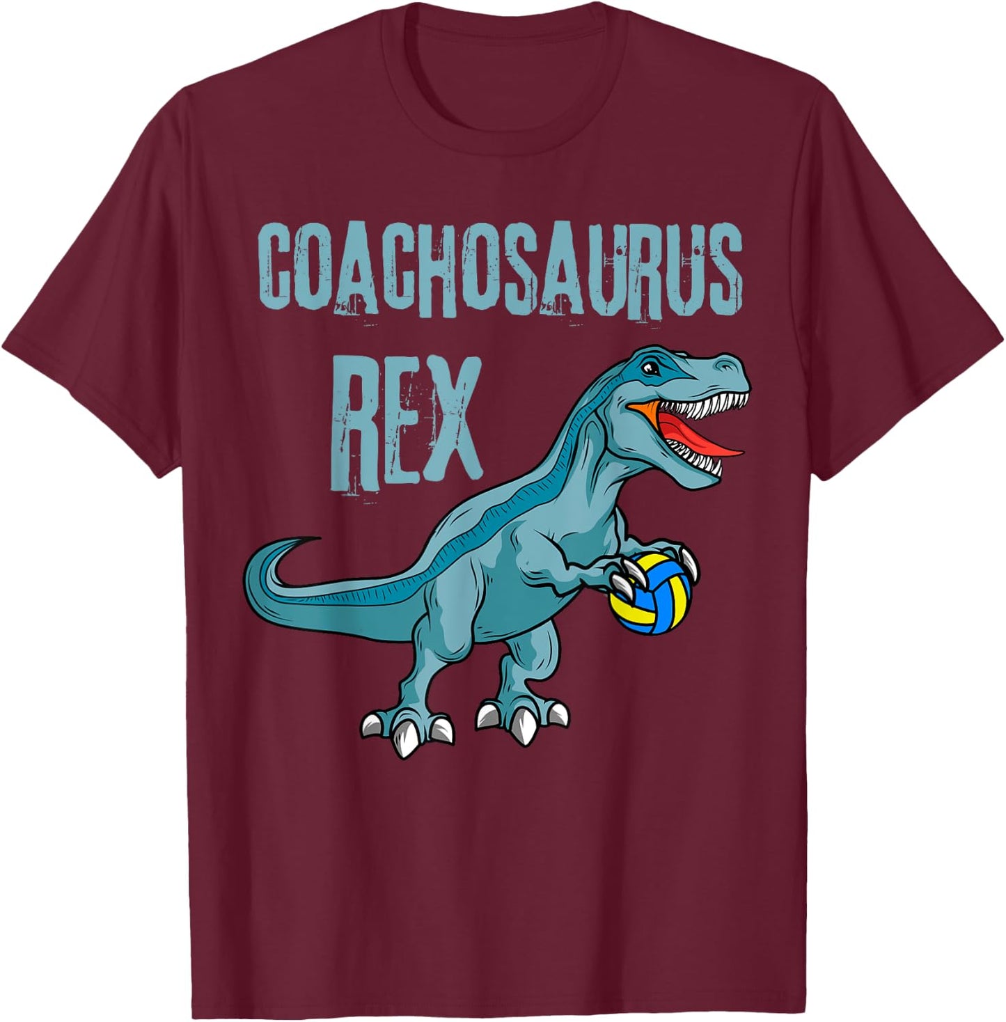 Coachosaurus Rex Volleyball Coach Sports Teacher T-Shirt - T-Shirt | Maroon