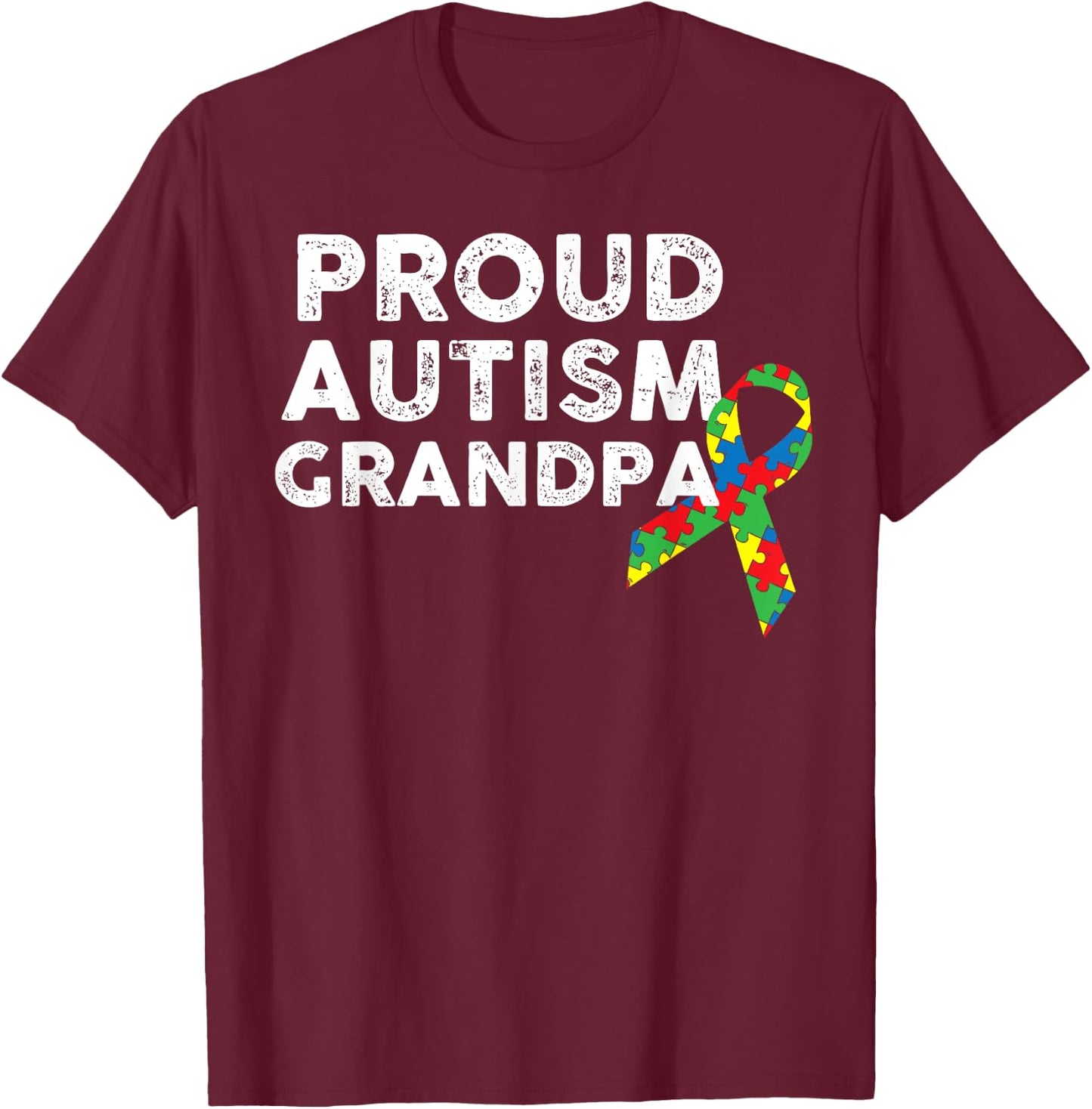 Proud Autism Grandpa Ribbon Puzzle Piece T-Shirt - T-Shirt | Maroon