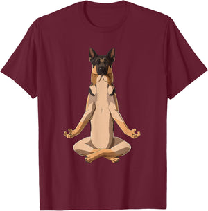 Funny Yoga Dog German Shepherd T-Shirt - T-Shirt | Maroon