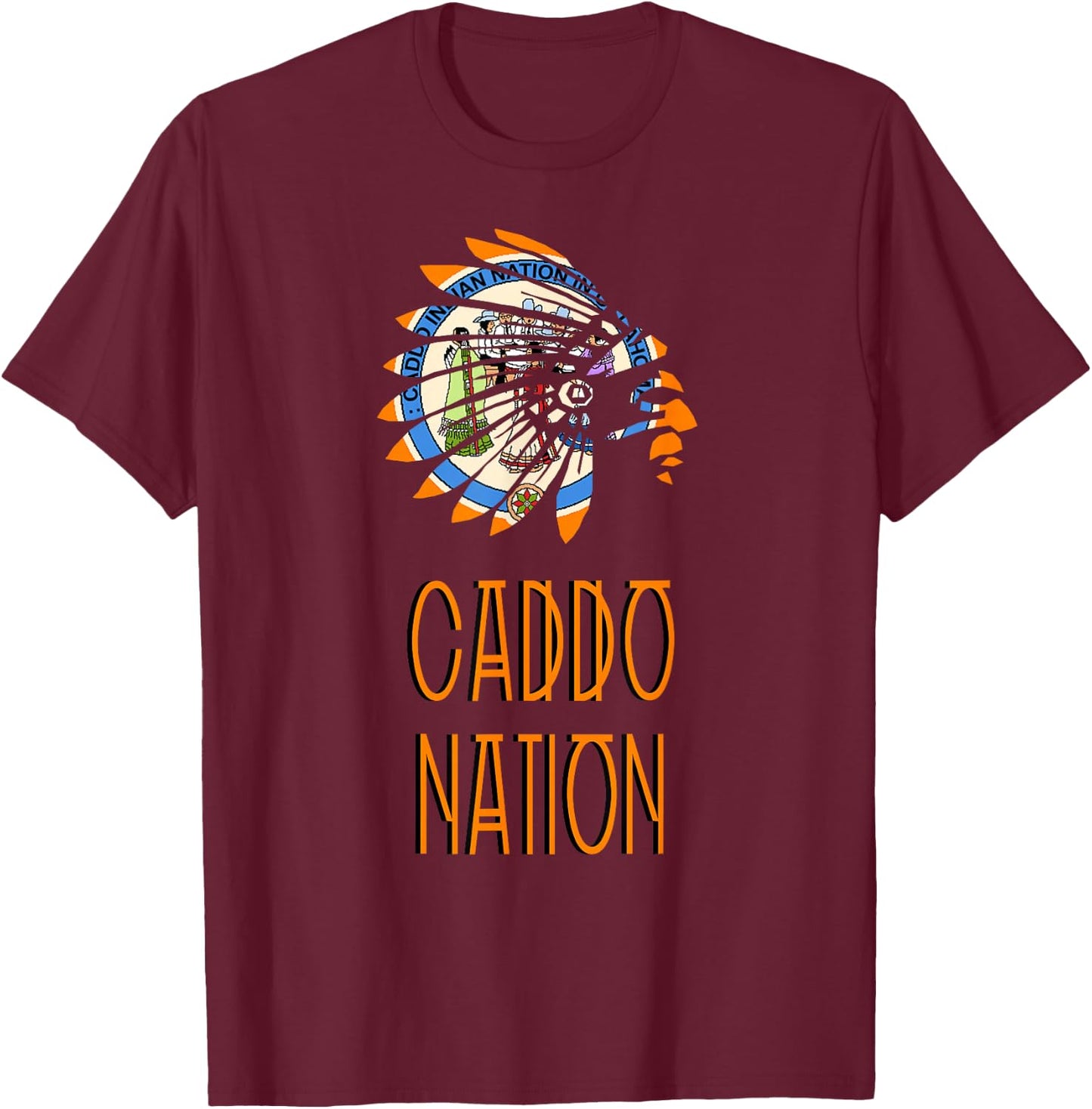 CADDO NATION FLAG | Indigenous | Native American | Headdress T-Shirt - T-Shirt | Maroon