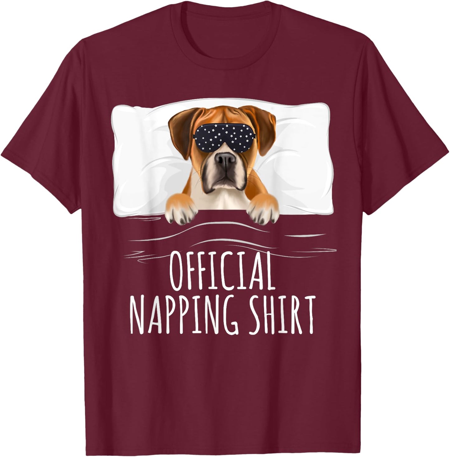 Black Sleep Mask Boxer Official Napping T-Shirt - T-Shirt | Maroon